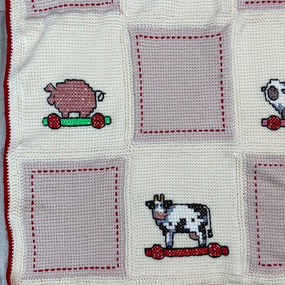 Nursery Crib Blanket Cross Stitch Animal Safari Circus Zoo 40x48 Baby Blanket - Picture 6 of 11